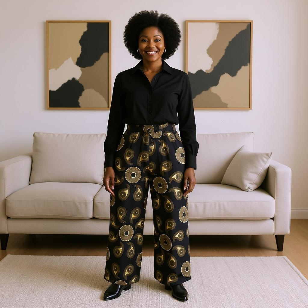 Women's African Ankara Print Cargo Pants with Side Pockets