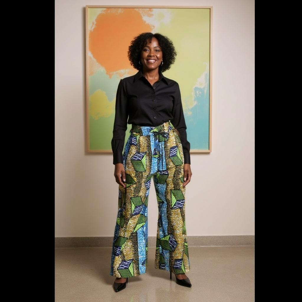 Women's African Ankara Print Cargo Pants with Side Pockets