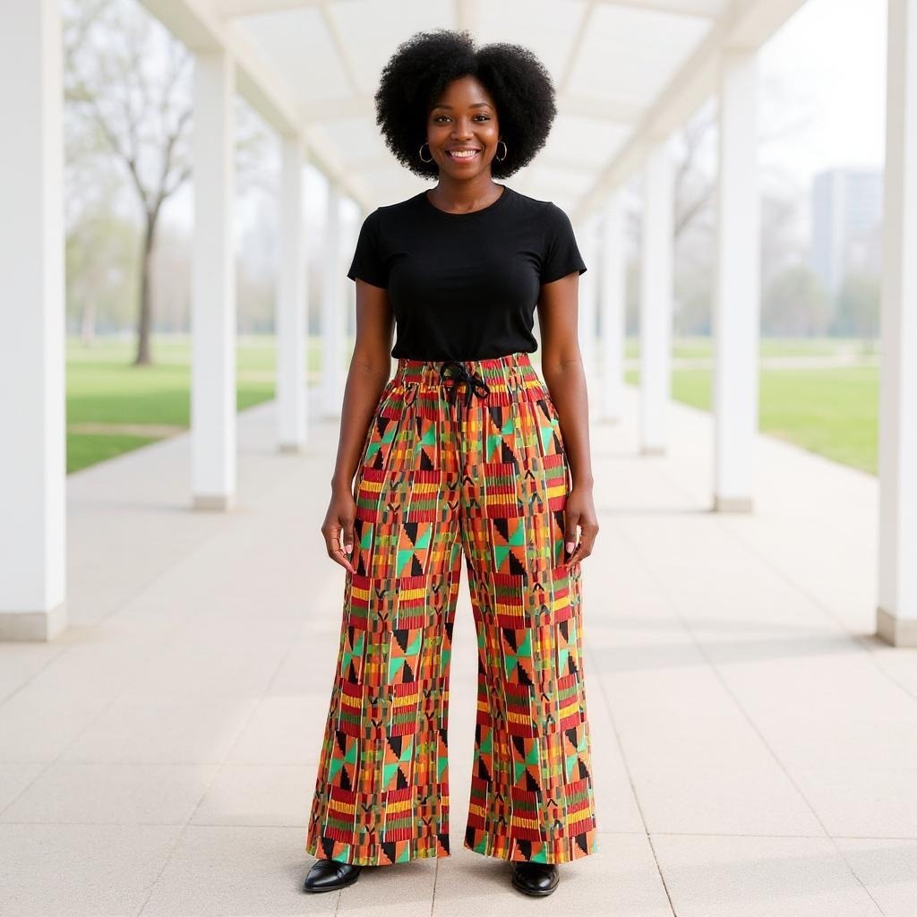 Women's African Ankara Print Cargo Pants with Side Pockets