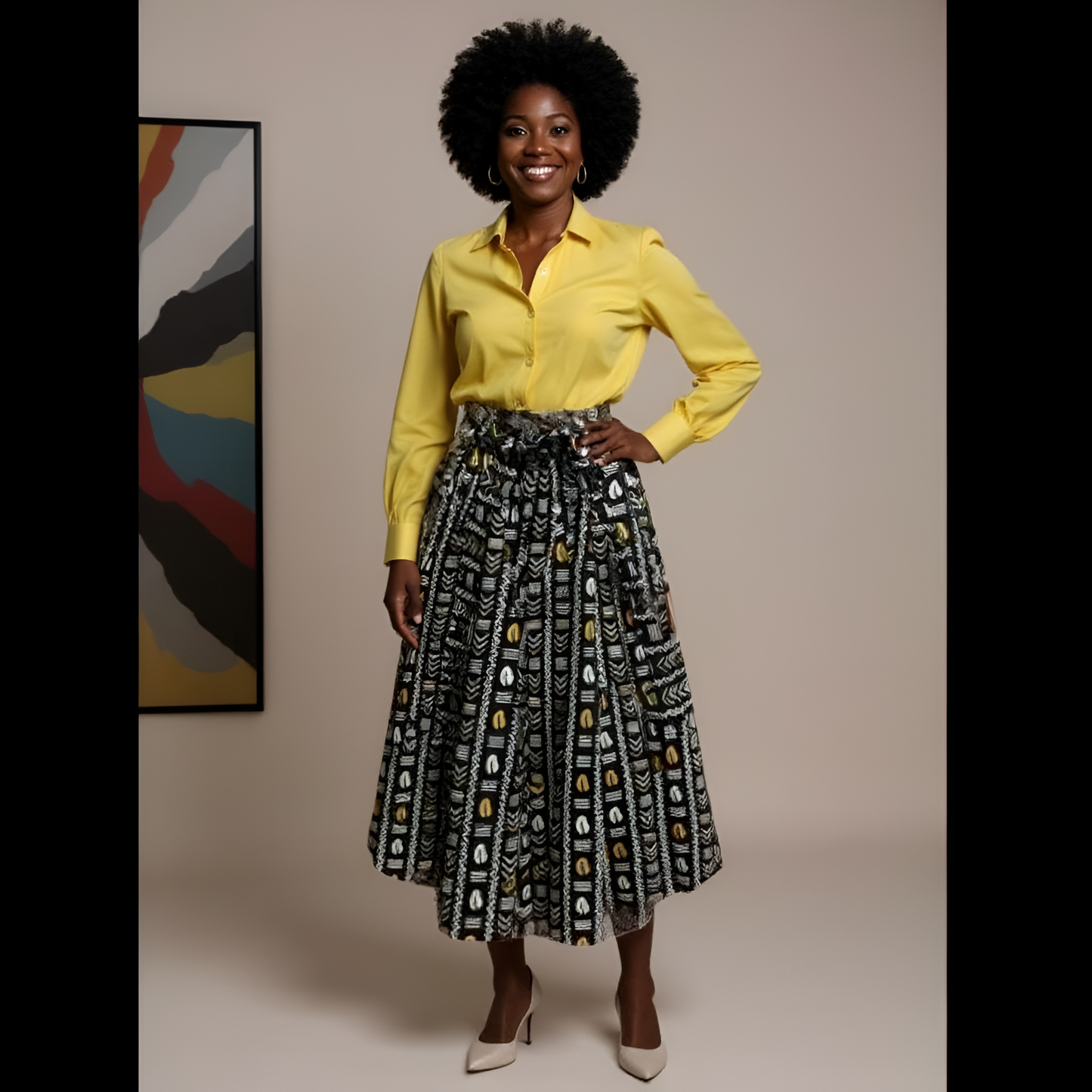 African Cowrie Shell Print Long Skirt