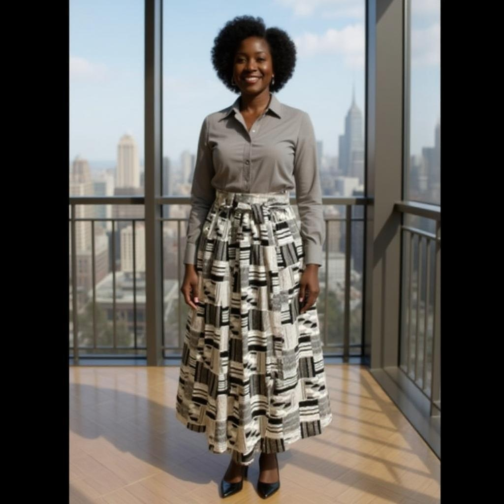 African Black/White Print Long Skirt