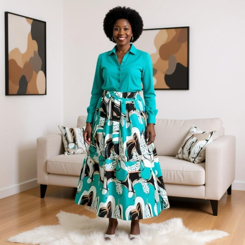 Authentic African Wax Abstract Print Skirt