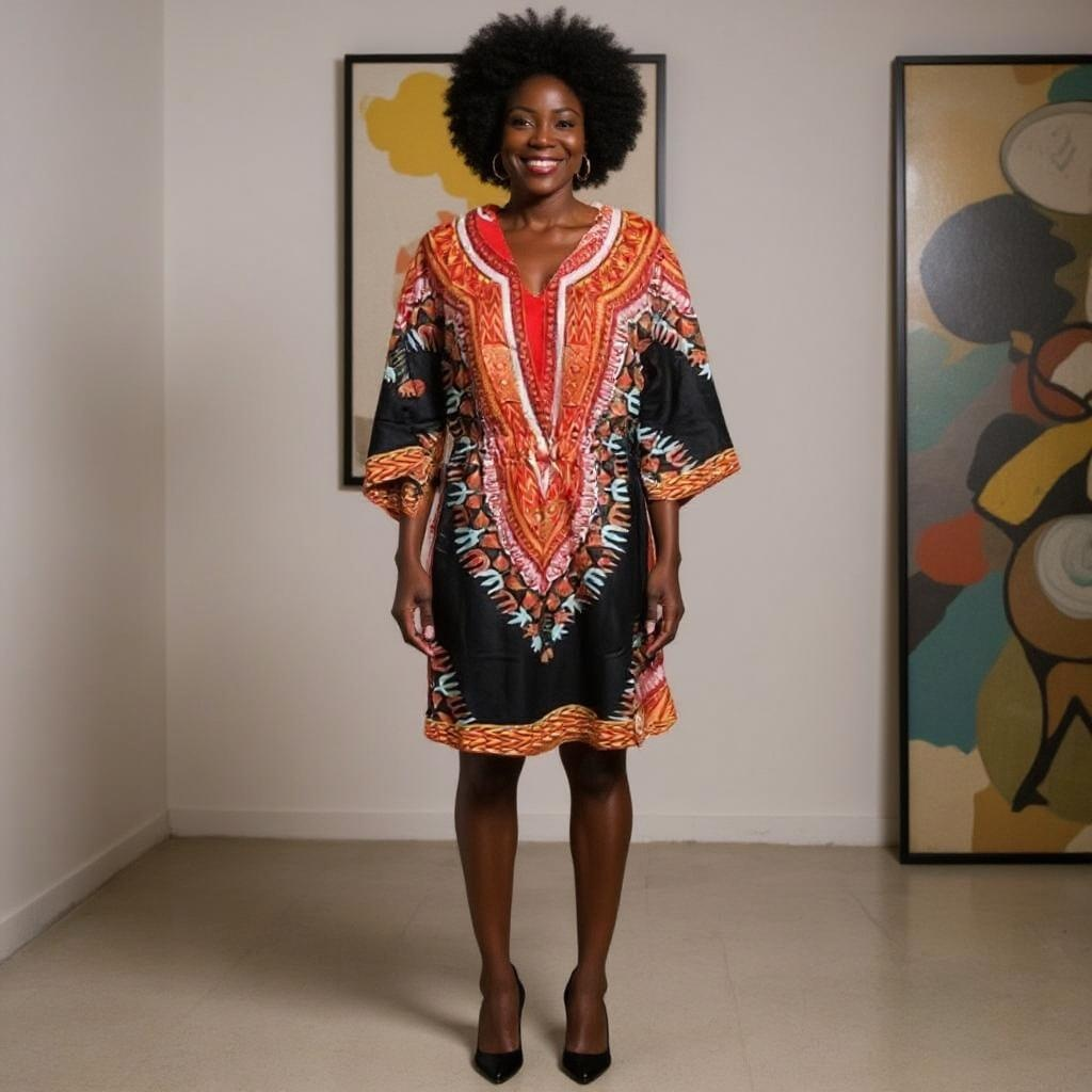 Traditional Black Dashiki Print Empire Waist Dress