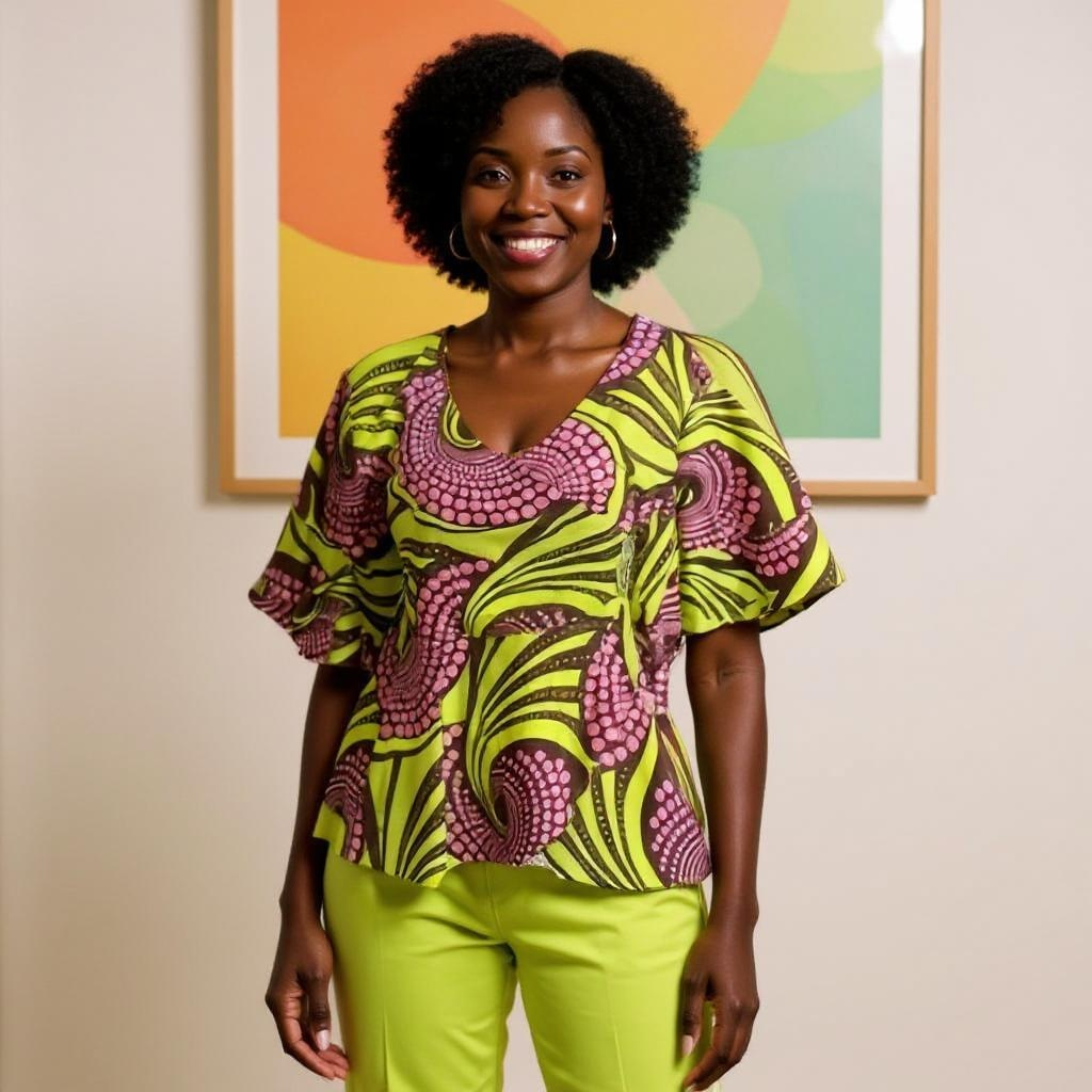 African Print Pink/Brown/Lime Wrap Top
