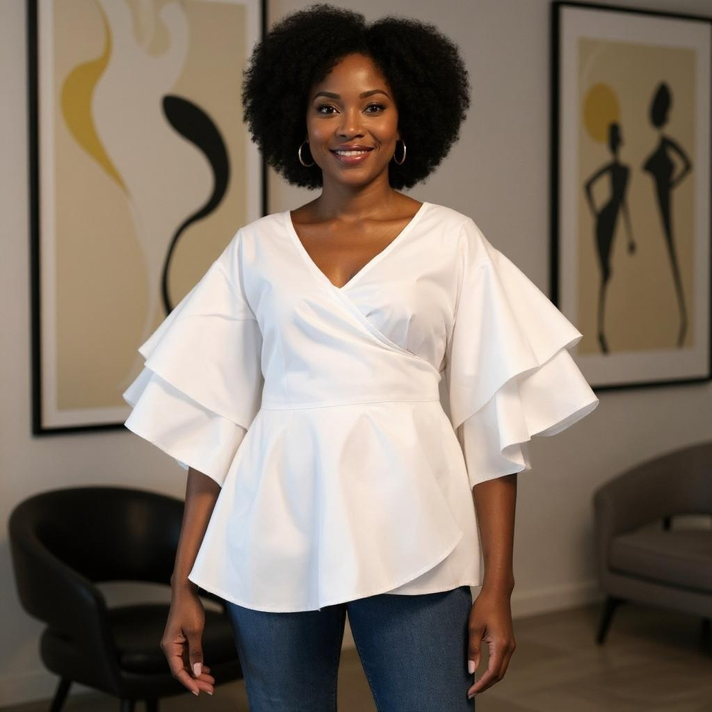Solid White Wrap Blouse