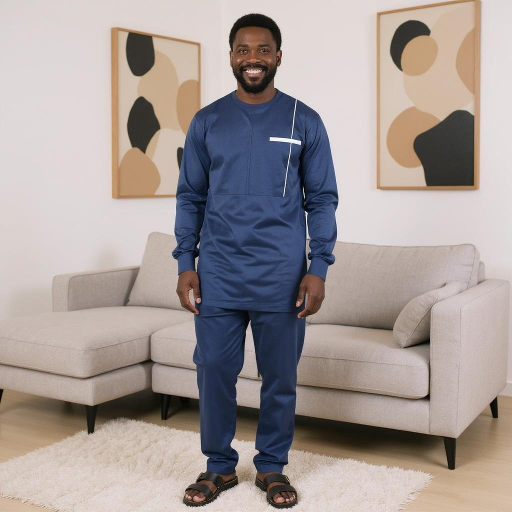 Men's African Style Navy Pants Set