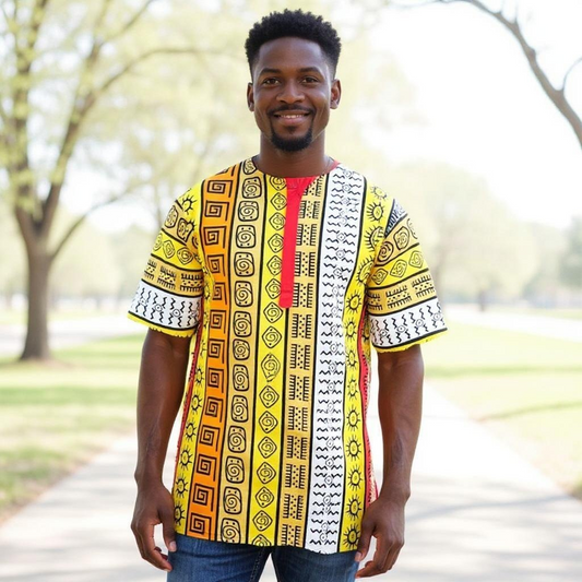 Men's African Multi.Color Tribal Print Short Sleeve Dashiki Shirt