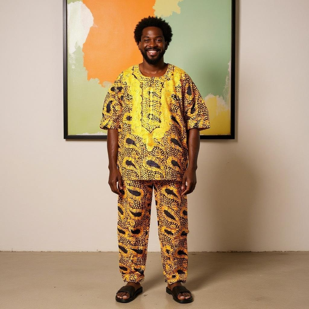 Men's Gold/Brown Print Dashiki Pants Set
