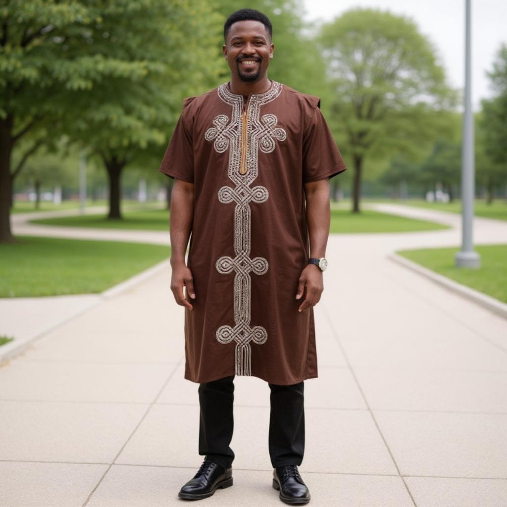Men's African Brown Velvet 3pc Grand Boubou Suit