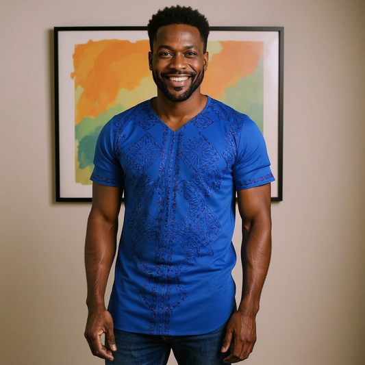 Royal Blue Embroidered Dashiki Shirt