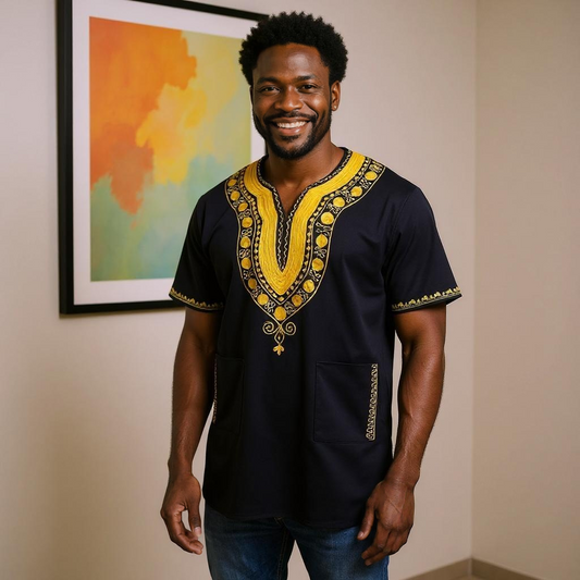 Black Gold Embroidered Dashiki Shirt