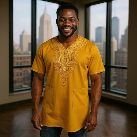 Gold Embroidered Dashiki Shirt