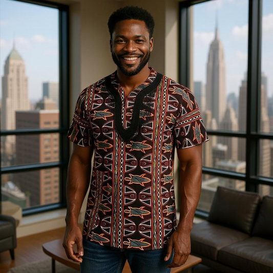 Men's Embroidered Dashiki Short Sleeve Shirt