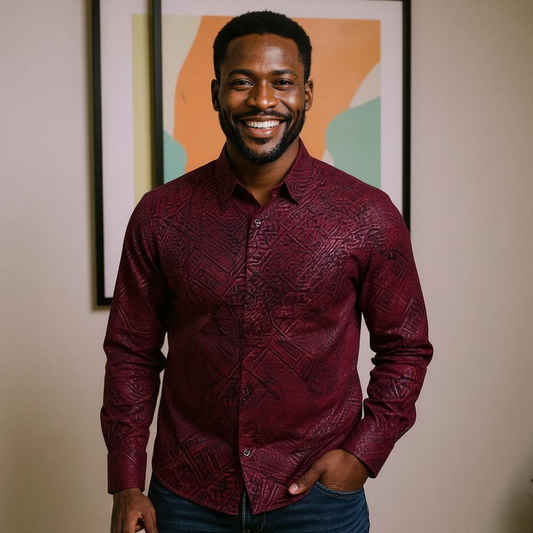 Men's Full Sleeve African Red/Black Print Shirt