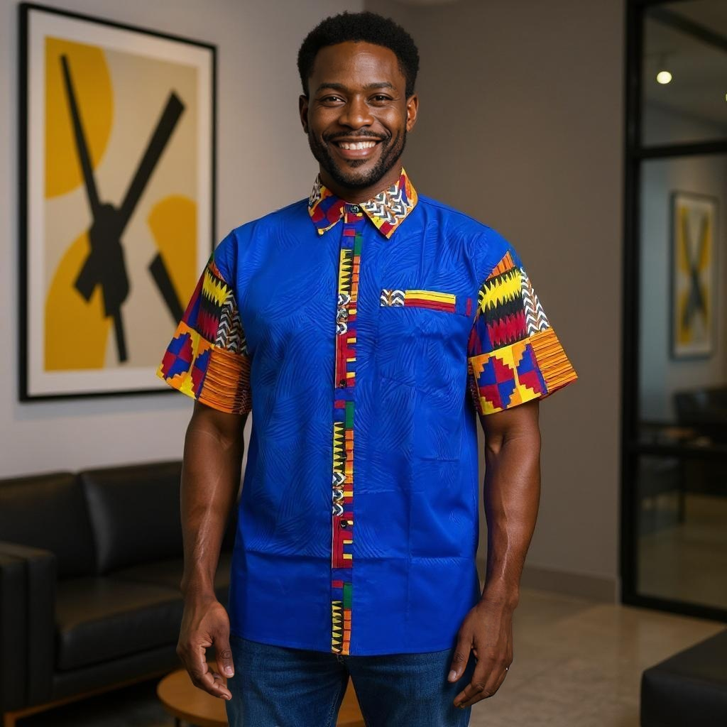 Men's African Ankara Short Sleeve Button Down Shirts