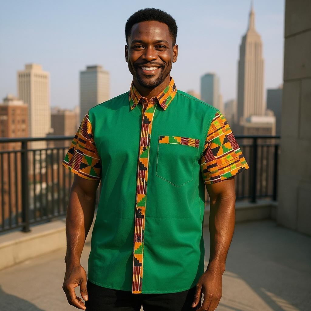 Men's African Ankara Short Sleeve Button Down Shirts