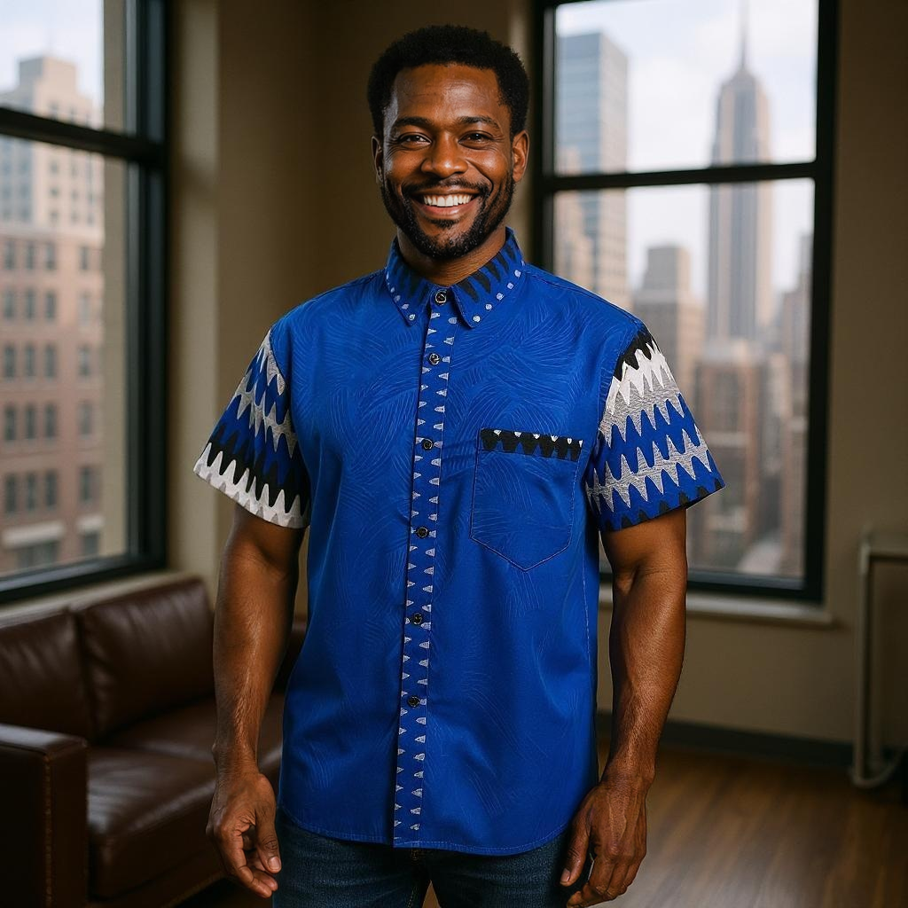Men's African Ankara Short Sleeve Button Down Shirts