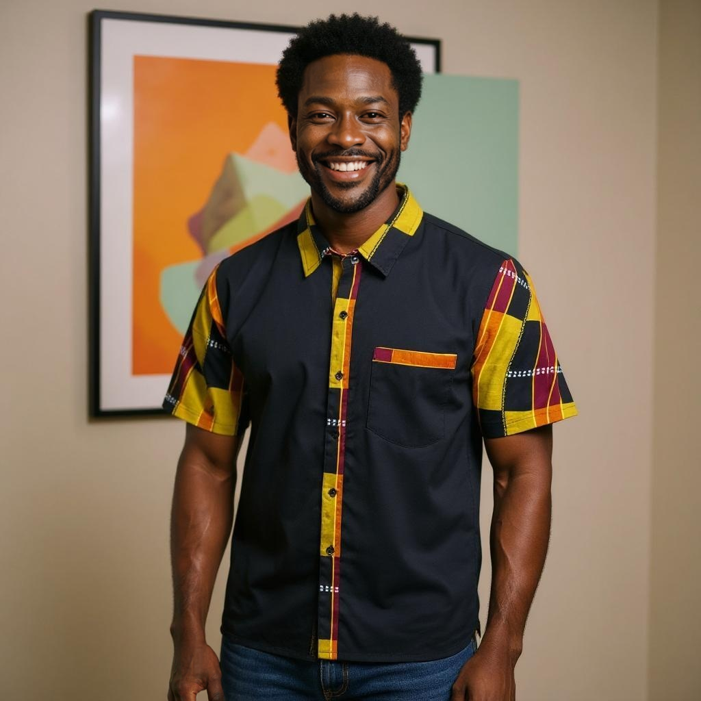 Men's African Ankara Short Sleeve Button Down Shirts