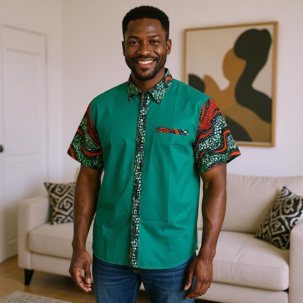 Men's African Ankara Short Sleeve Button Down Shirts
