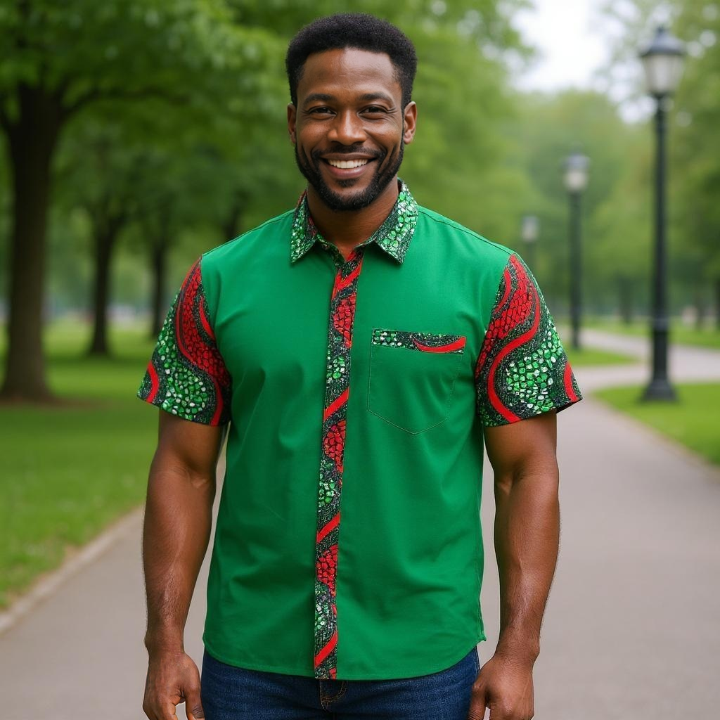 Men's African Ankara Short Sleeve Button Down Shirts