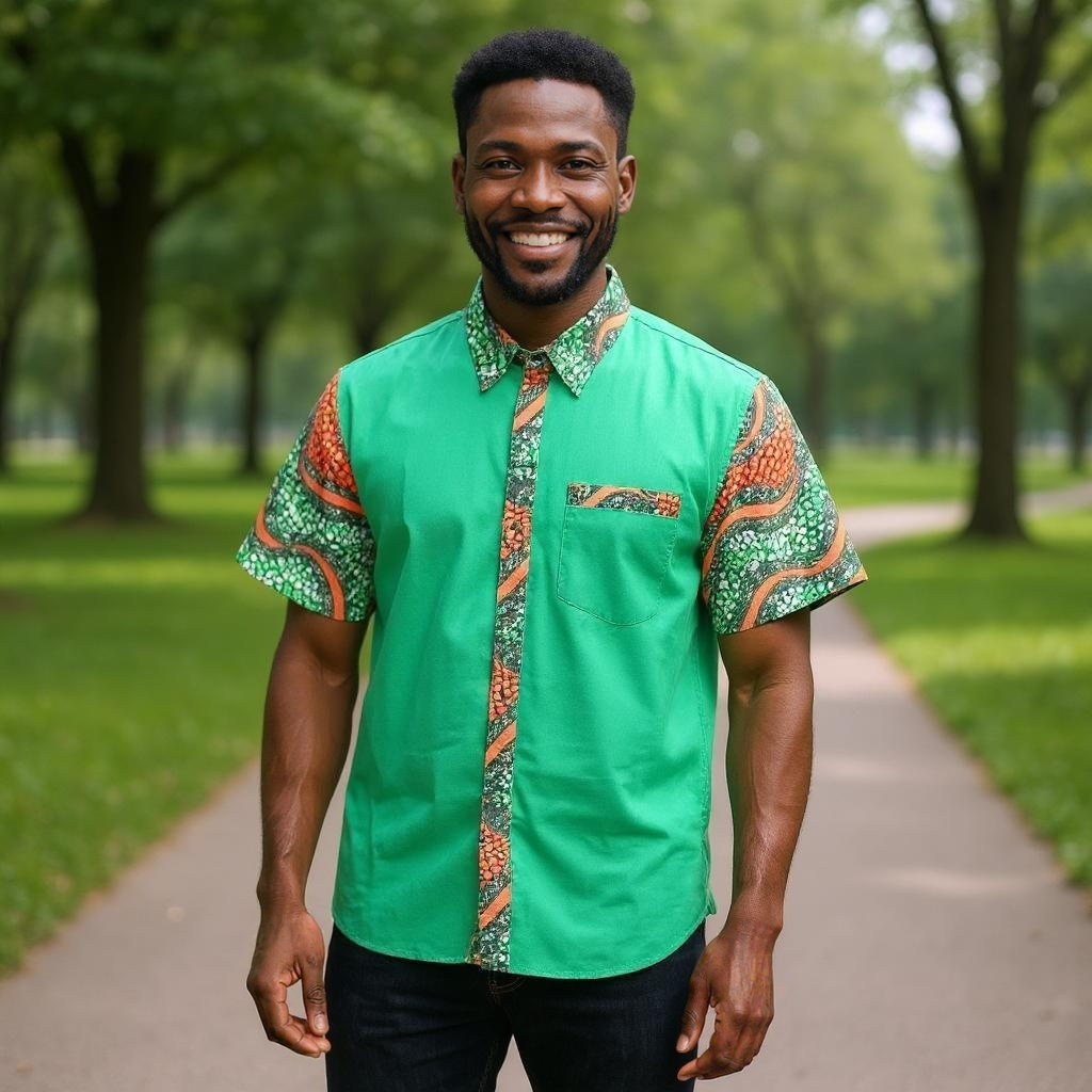 Men's African Ankara Short Sleeve Button Down Shirts