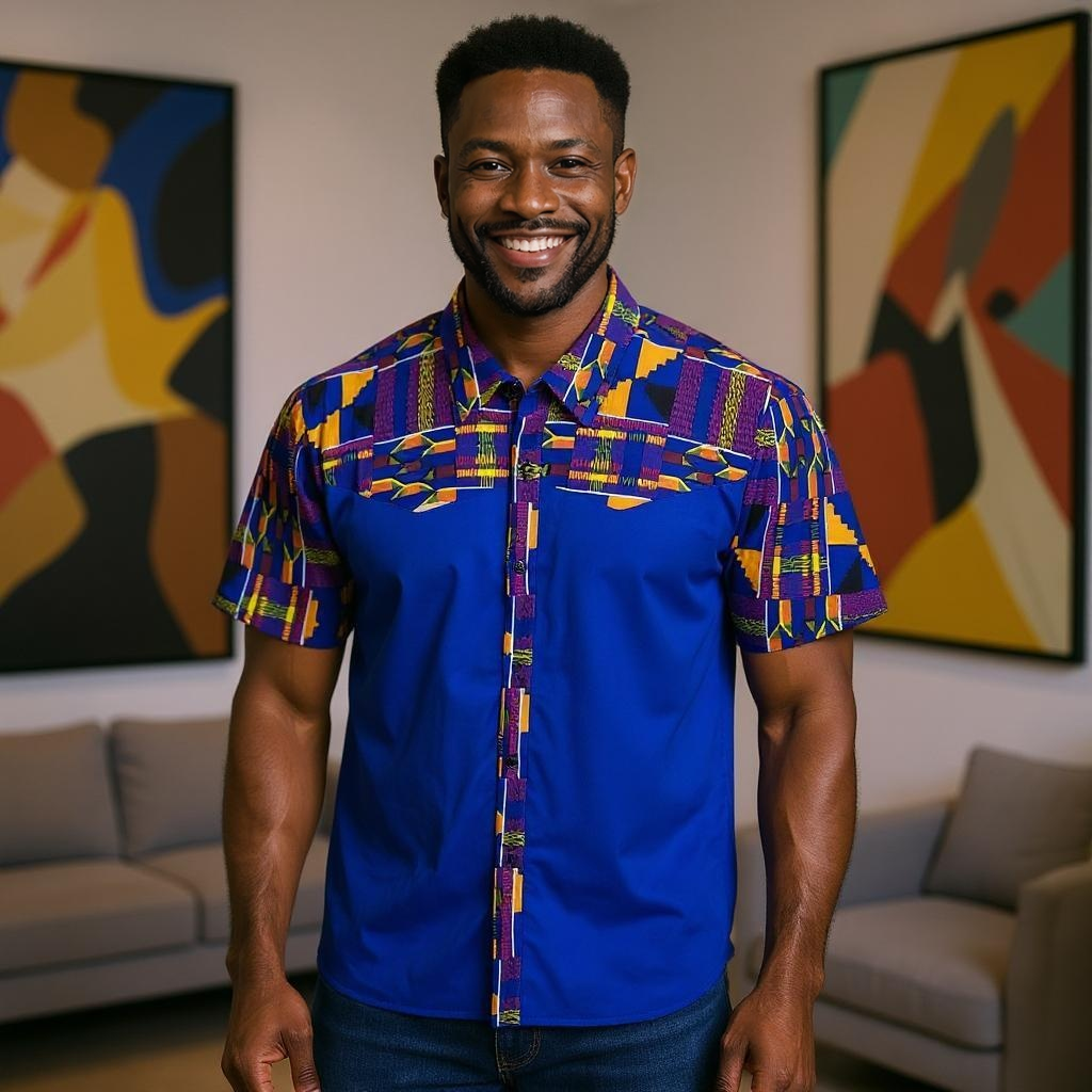 Men's African Ankara Short Sleeve Button Down Shirts