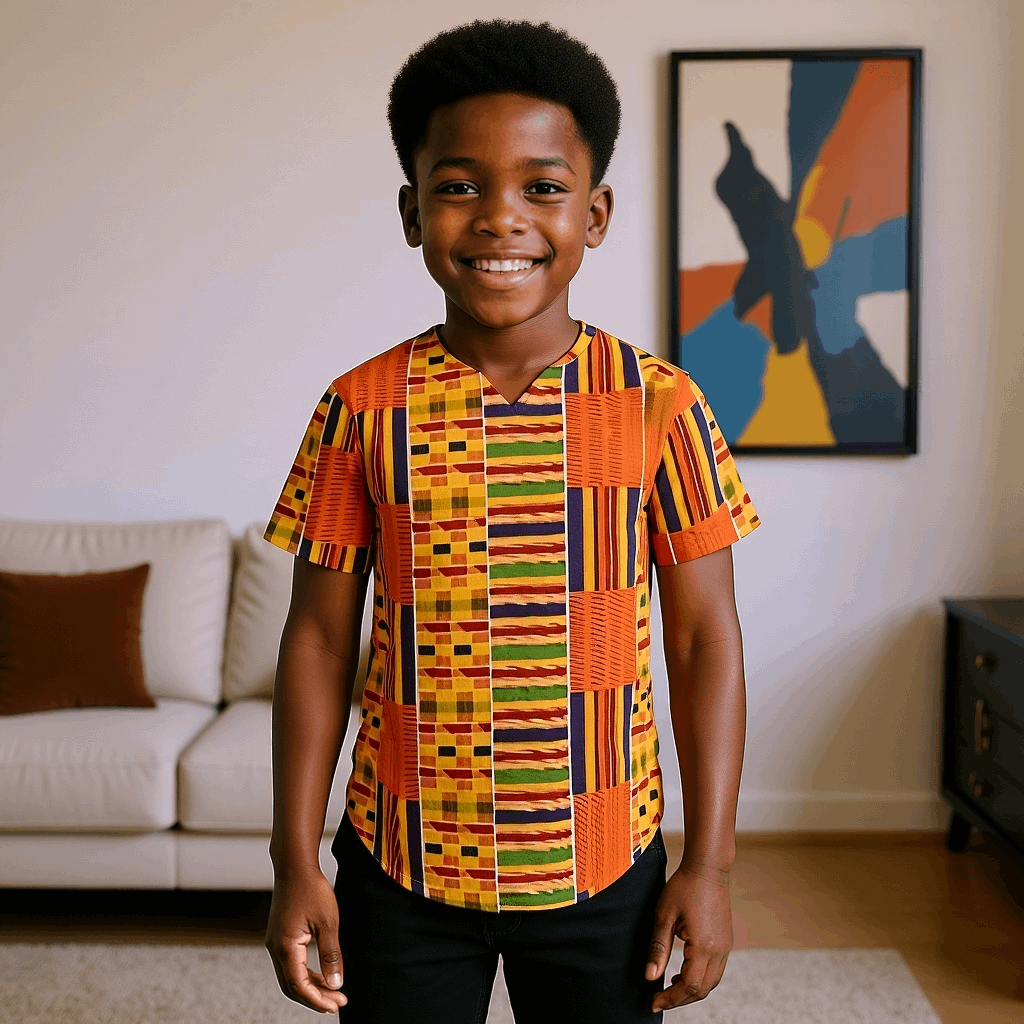 Boy's Yellow Kente Embroidered Dashiki Shirt