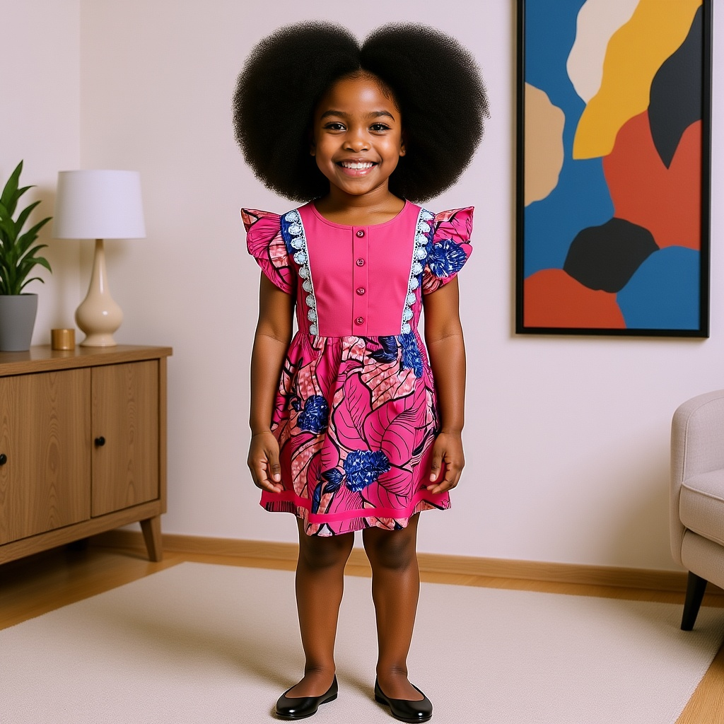 Girls Pink African Print Dress