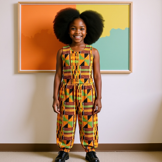 Girls Ankara Kente Print Jumpsuit