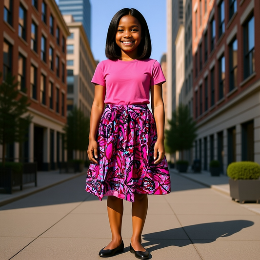 Girls African Pink Print Skirt