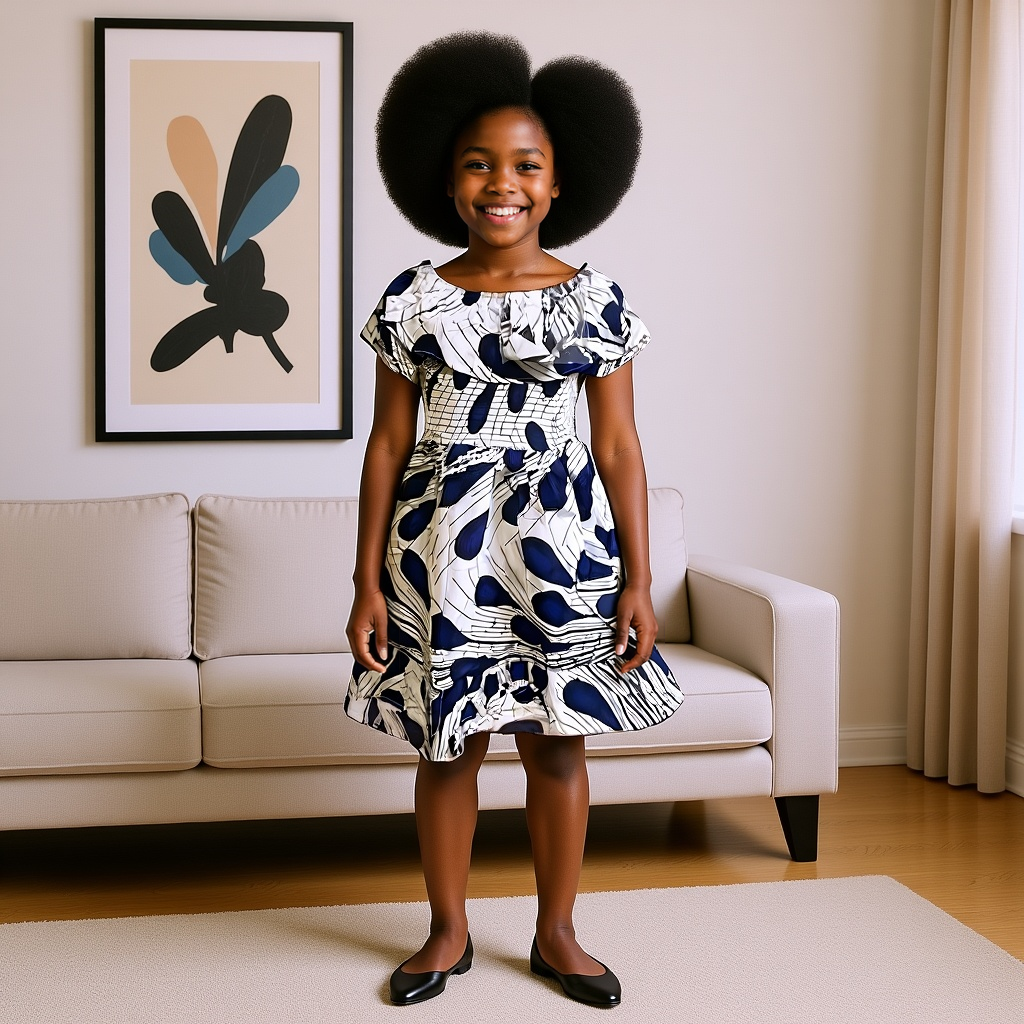 Girls Peacock Print Smoked Dress With Matching Hair Band (4T)