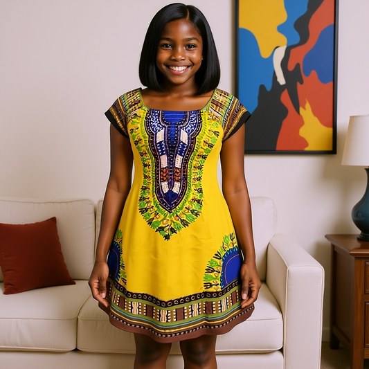 Girl's Smocked Off Shoulder Traditional African Dashiki Print Dress