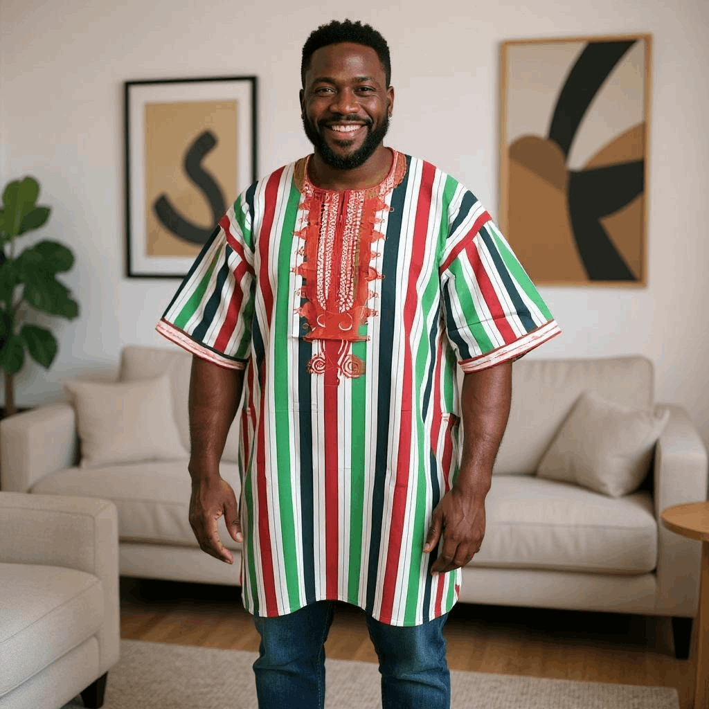 African Red, White, Green Gambia Dashiki Shirt