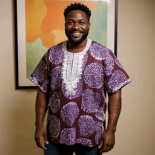 African Maroon Circular Print Gambia Dashiki Shirt