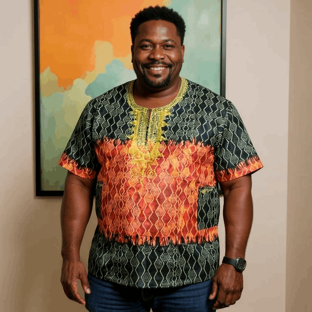 African Red, Black Diamond Print Gambia Dashiki Shirt