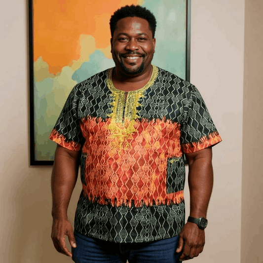 African Red, Black Diamond Print Gambia Dashiki Shirt