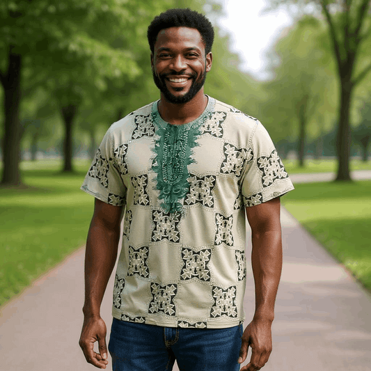 African Green Print Gambia Dashiki Shirt