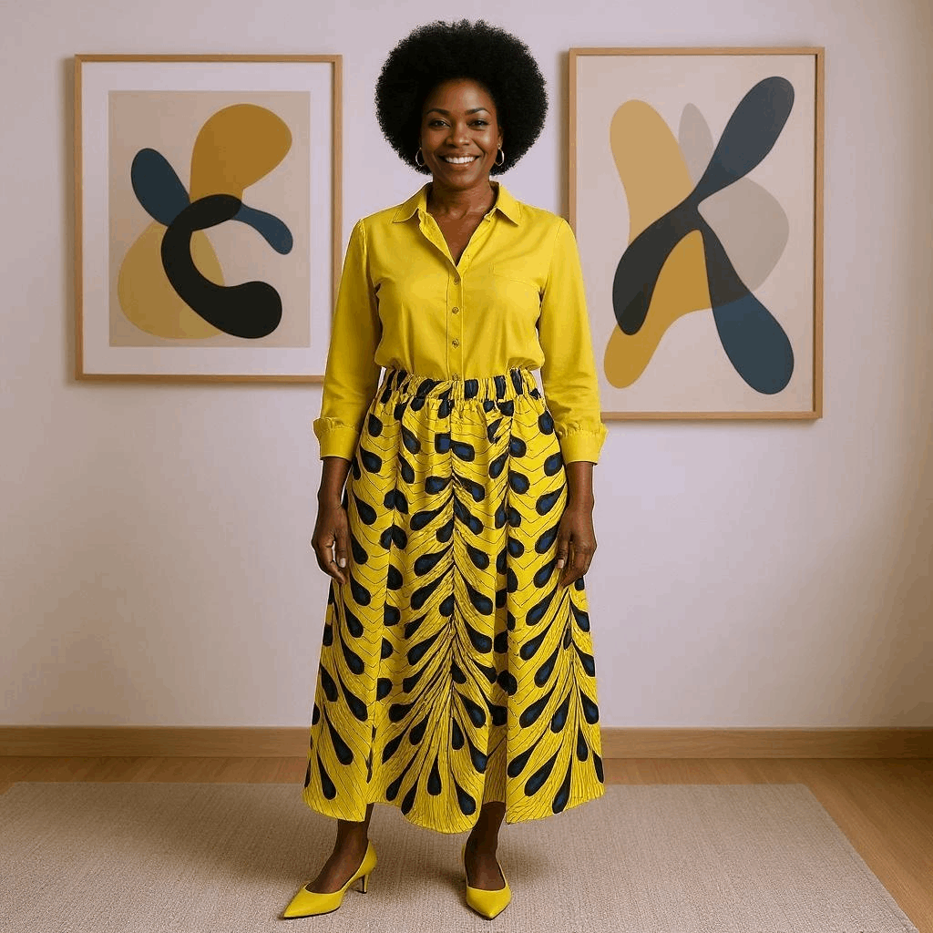 African Yellow Tear Drop Print Long Skirt
