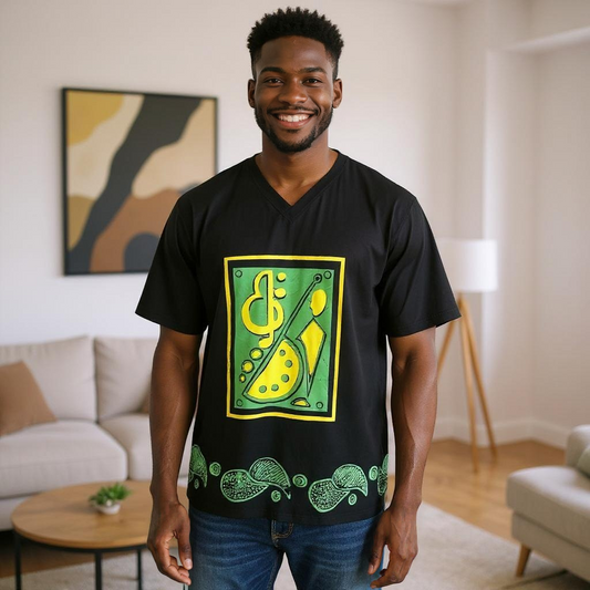Unisex Green/Black Print Dashiki Top