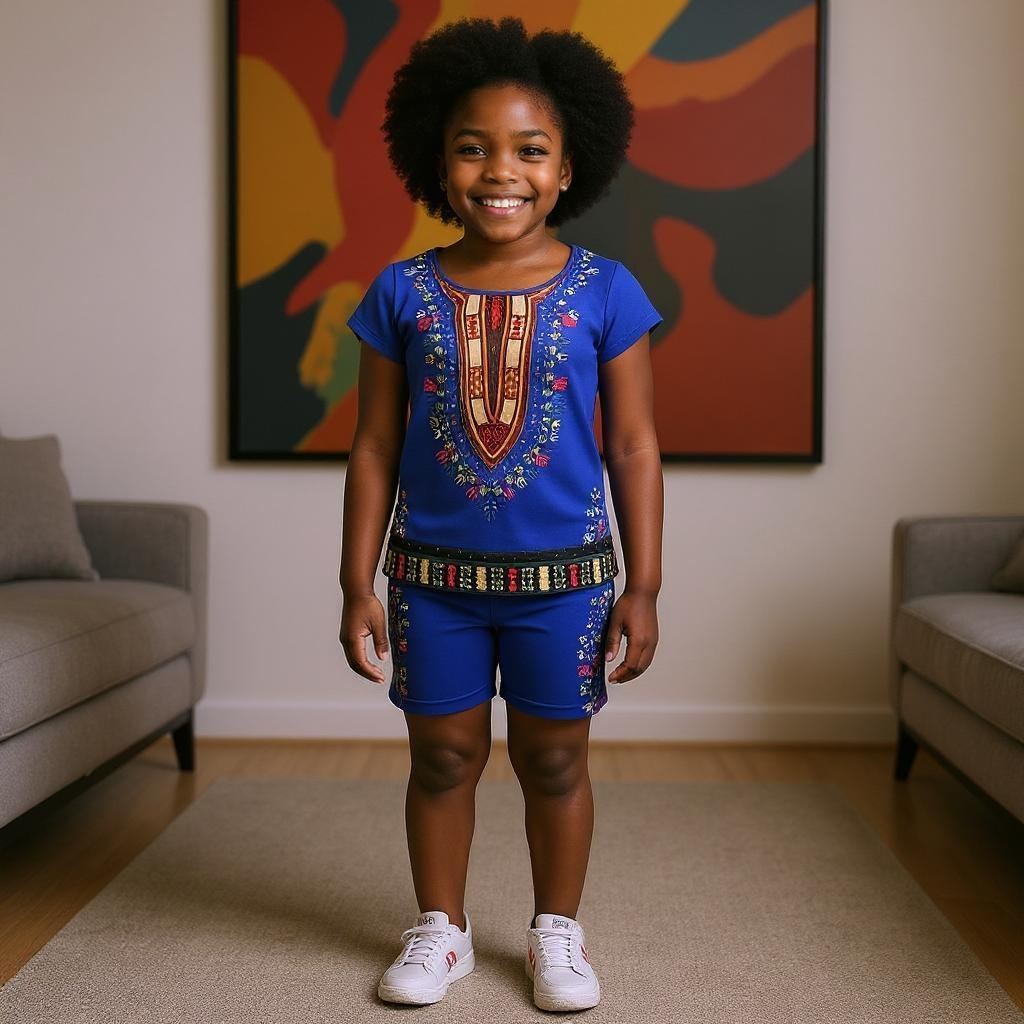 Girls/Juniors/Women's 2pc African Print Blue Scuba Top & Bottom Set