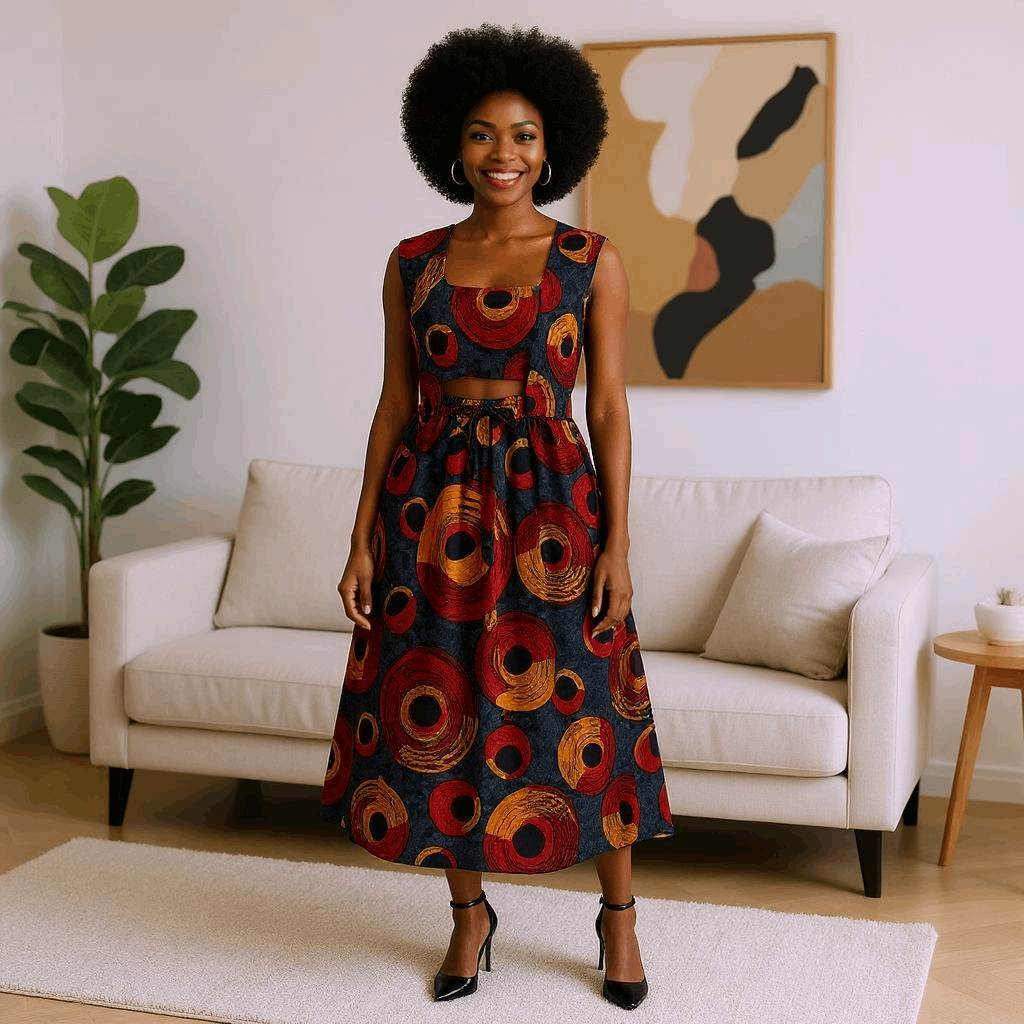 African Print Vest Top w/Tube Top and Skirt Set