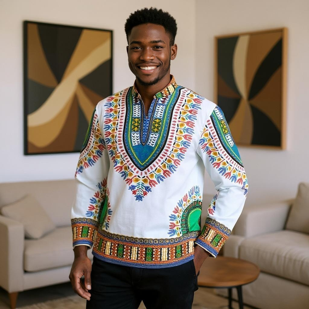 Traditional Print Unisex Dashiki Shirts (Medium Size)
