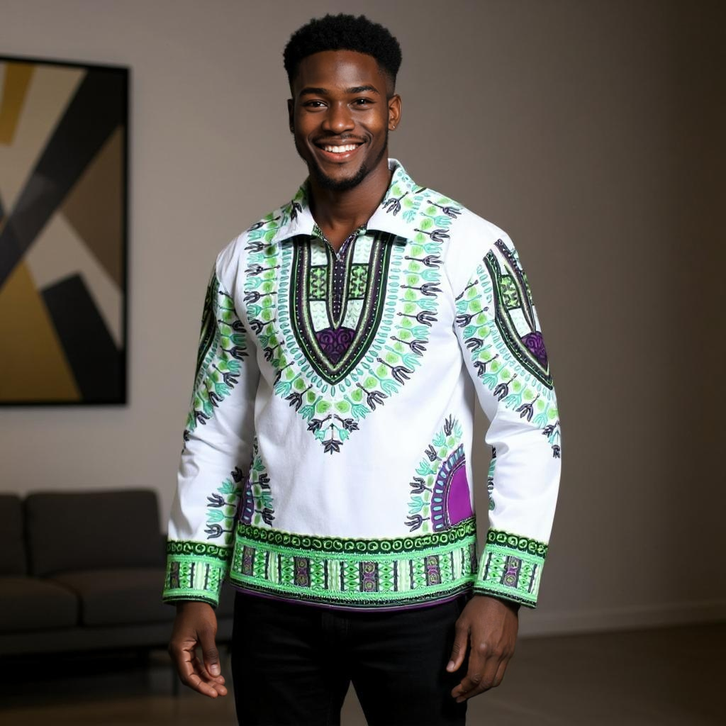 Traditional Print Unisex Dashiki Shirts (Medium Size)