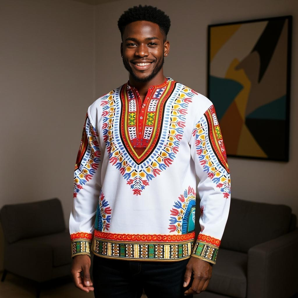 Traditional Print Unisex Dashiki Shirts (Medium Size)