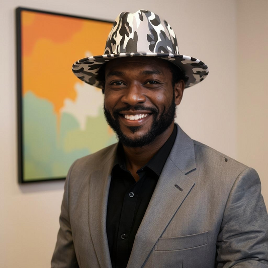 Grey Camouflage Wide Brim Felt Fedora Panama Hat