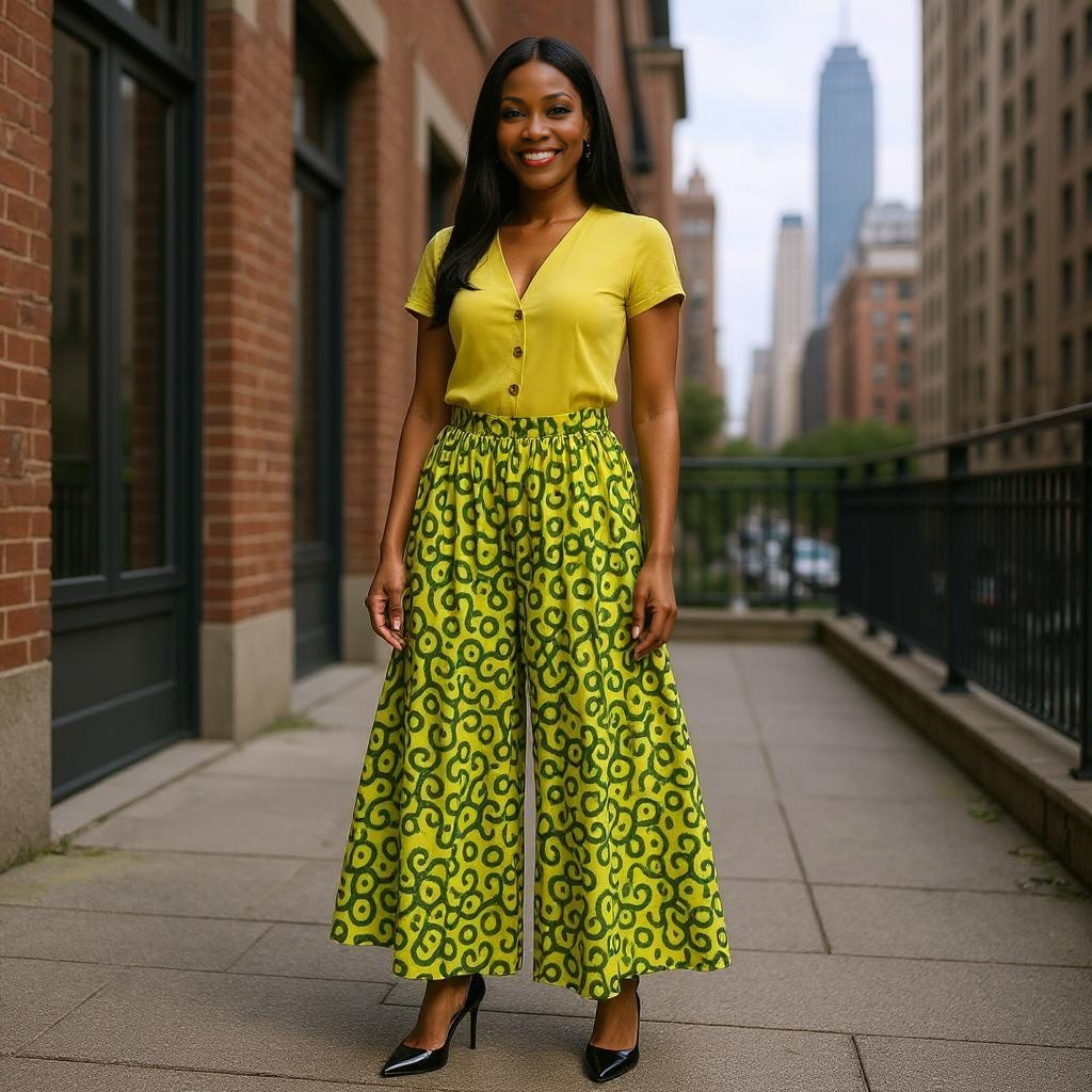 African Print Palazzo Pants with Side Pockets