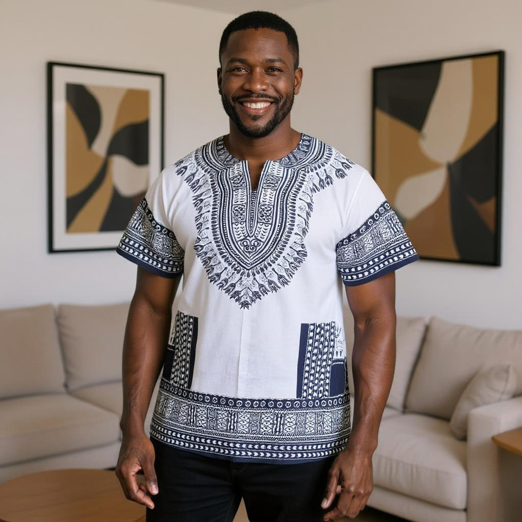 Big and Tall Plus Size Traditional Print Dashiki Shirts (Unisex) 5X-8X