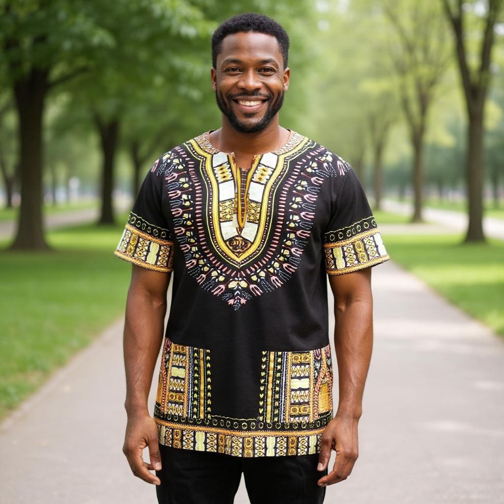 Big and Tall Plus Size Traditional Print Dashiki Shirts (Unisex) 5X-8X