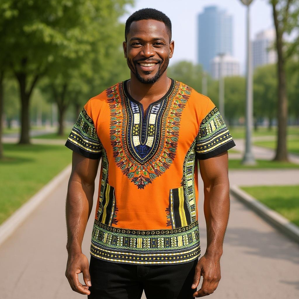 Big and Tall Plus Size Traditional Print Dashiki Shirts (Unisex) 5X-8X