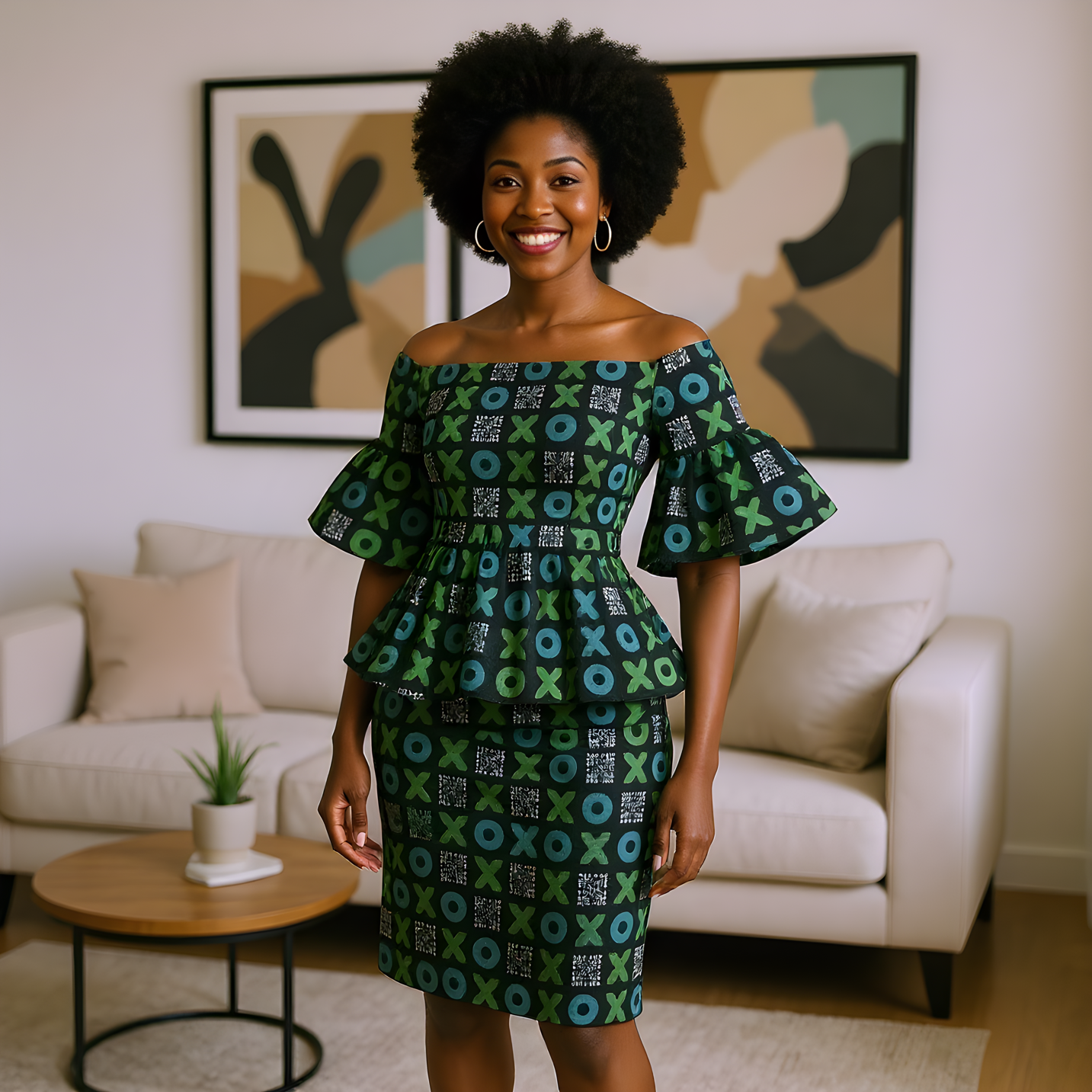 African Double Layer Xs & Os Print Top & Pencil Skirt Set